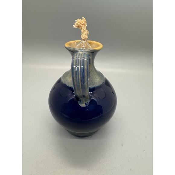 Tumbleweed Pottery Blue Gray Oil Lamp Vessel Vase Small Handle Pitcher Signed - Picture 2 of 10